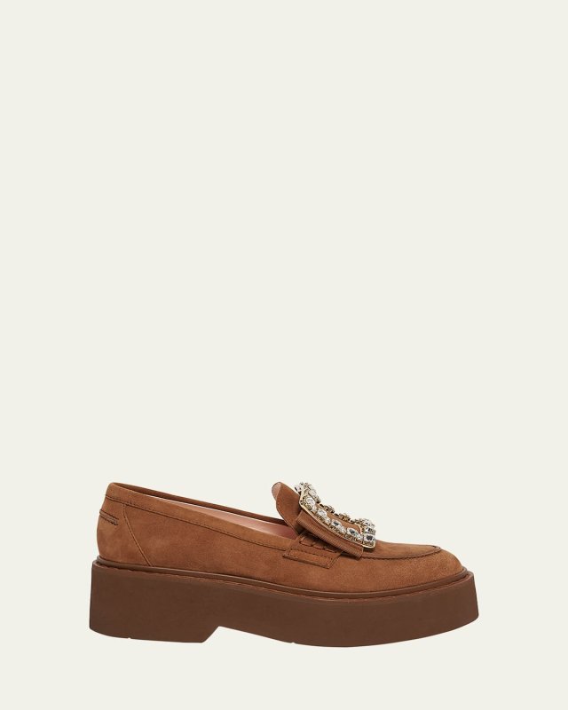 Viv Rangers Suede Metal-Buckle Loafers
